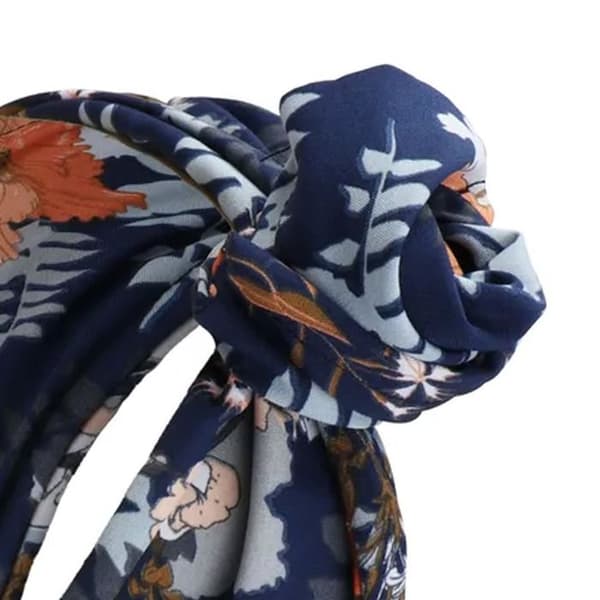 Bandeau Turban - AVIZAR - Blommig - Bomull - Marinblå - Elastisk Komfort Blå