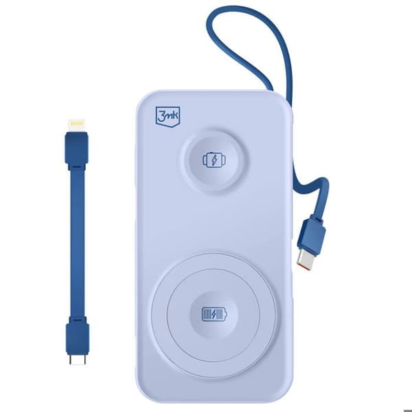 Nødlader MagSafe 10000 mAh med Lightning- og USB C-kabel 3mk Blå