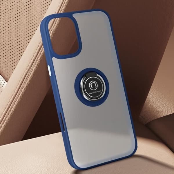 Smartphone cover - AVIZAR - iPhone 16 Plus - Hård - Støtte ring - Mørkeblå Blå