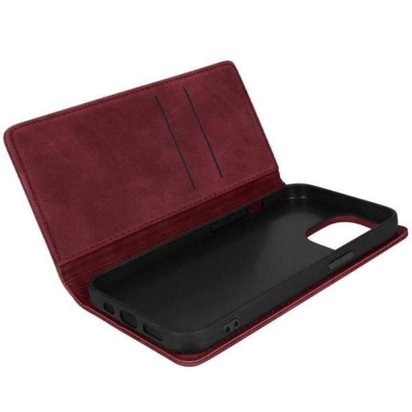 iPhone 13 Pro Max Etui - AVIZAR - Bordeaux Rød - Kunstlæder - Video Stander - Kort Opbevaring Röd