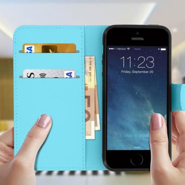 Etui til tegnebøger - Apple - iPhone 5 / 5S / SE - Kunstlæder - Blå - Hård cover Blå