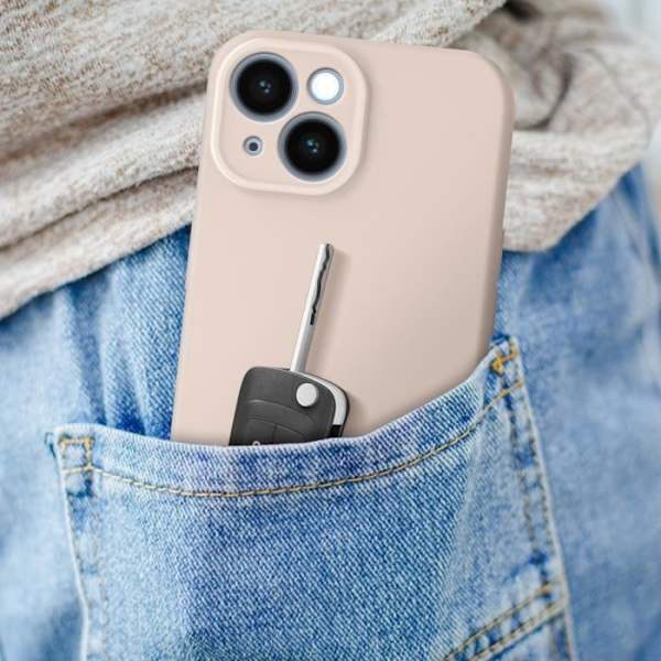 Silikonfodral till iPhone 15 - AVIZAR - Sweet Series - Blekrosa - Skyddat kamerablock - Soft Touch Puderrosa