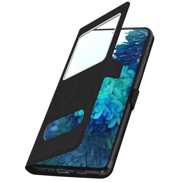 Folioetui - AVIZAR - Samsung S20 FE - Fuld beskyttelse - Video støtte - Sort silikone Svart