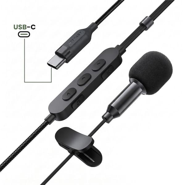 Microfon med USB-C hörlurar för röstövervakning och Bluetooth 5.4 Acefast Svart