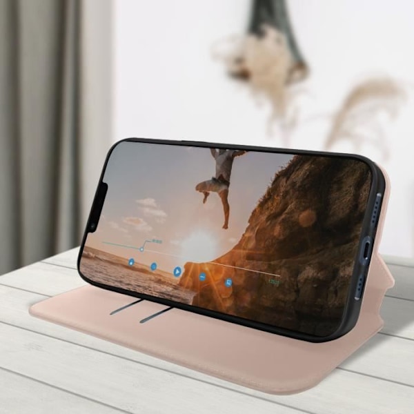 iPhone 14 folio cover - AVIZAR - Kortholder klap - Video support funktion - Champagne pink Champagne rosa