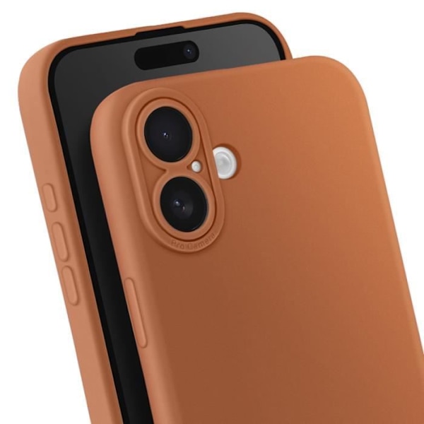 iPhone 16 Plus - Suojakuori, sileä silikoni, suojattu kamerablokki, ruskea kastanj