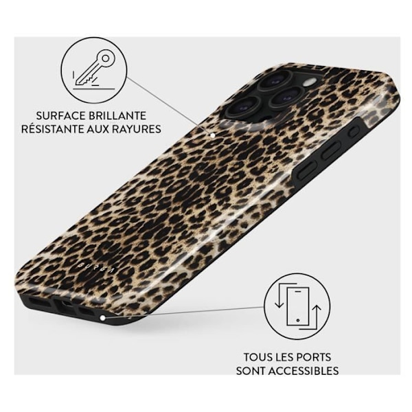 Coque - BURGA - Spiller - iPhone 15 Pro Max - Stødabsorberende - Leopard - MagSafe kastanj
