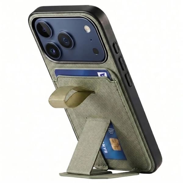 iPhone 17 Pro Cover med Stofeffekt, Støtte og Kortholder i Grøn Grön