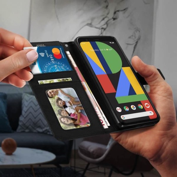 Hus - AVIZAR - Google Pixel 4 - Folio Etui - Magnetisk - Silikone Gel - Sort Svart