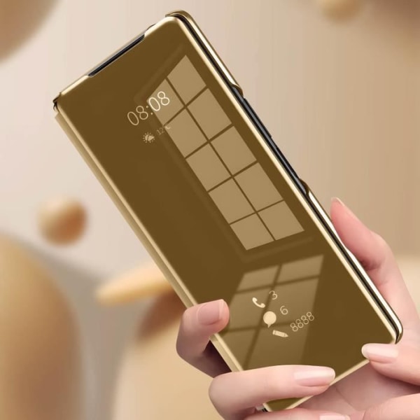 Clear View-fodral till Samsung Galaxy Z Fold 5 - AVIZAR - Hårt skal - Gul - Spegelflik - Stativfunktion Gul