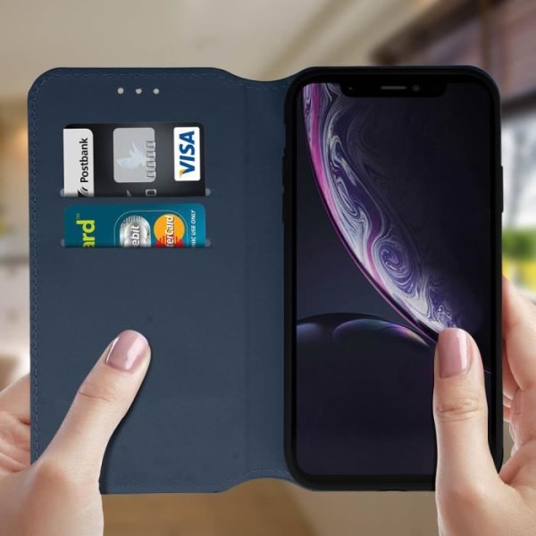 iPhone XR-fodral - MÄRKE - Folioväsk - Ekoskinn - Mörkblå - Stödfunktion Midnattsblå