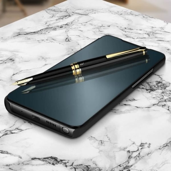 Kotelo Samsung Galaxy Note 10 Lite Mirror Effect Flip Support -videolle, musta sort