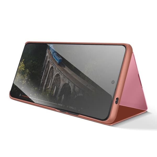 Spejl Etui til Galaxy S26 med Smart View Vindue og Foldbart Stativ Rosa Ros