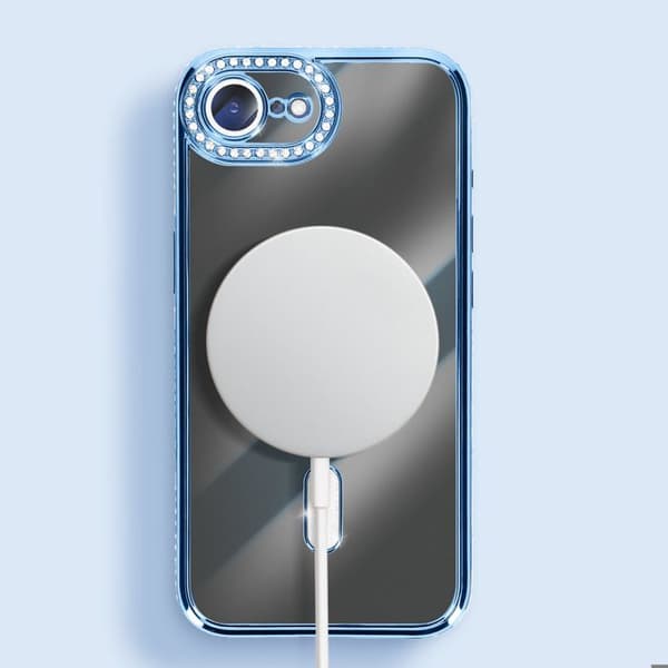 Coque Magsafe - AVIZAR - iPhone 16e - Kontur med Strass - Stødbeskyttelse - Elegant Blå