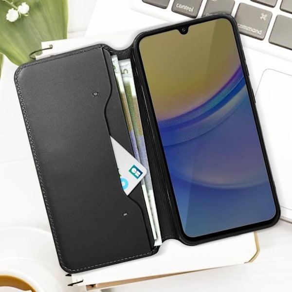 AVIZAR Fodral till Samsung Galaxy A15 5G - Double Pocket Flip Stand Function Svart Svart