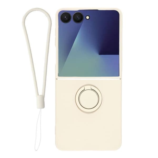 Skydd för Galaxy Z Flip8 Soft-Touch med Stödring och Rem i Beige beige
