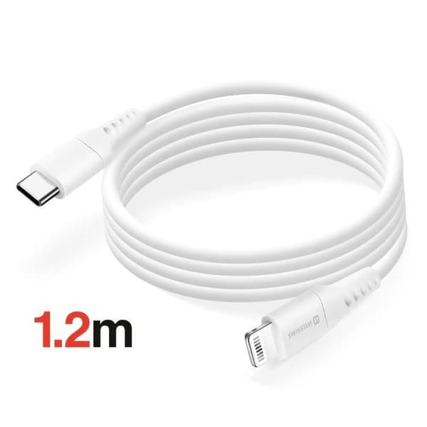 35W USB C oplader - SWISSTEN - Ultrahurtig - Kompakt - 1,2m Lightning-kabel - Hvid Vit