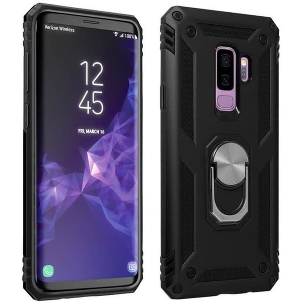 Coque - ADVARSEL - Samsung Galaxy S9 Plus - Hybrid Stiv Blød - Ring Støtte Video - Sort Svart