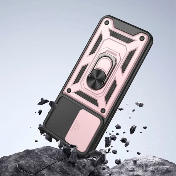 Fodral för Redmi Note 17 med ringstöd och glidande kameraskydd i roséguld Roséguld