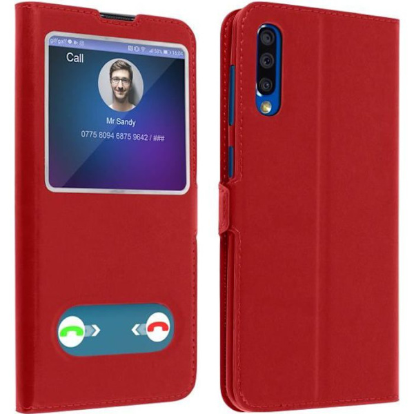 Housse - AVIZAR - Samsung Galaxy A50 - Blød Skal - Dobbelt Vindu Beskyttelse - Rød Röd