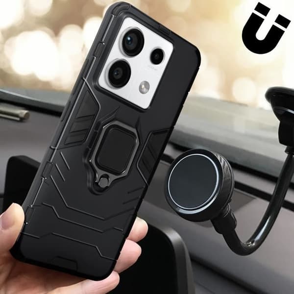 Coque - Xiaomi - Redmi Note 13 Pro - 360° roterende ring - Bi-materiale - Moderne design Svart