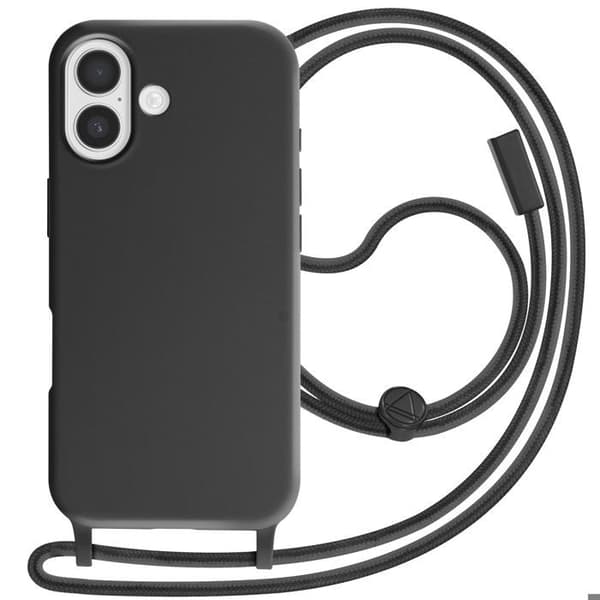 Cover - SÆT BEVIDST - iPhone 17 - Silikone Blød Berøring - Justerbar Snor - Sort Svart