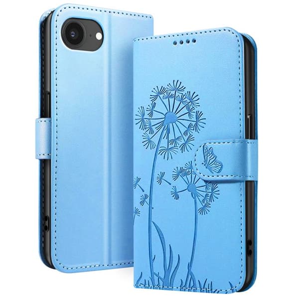 Premium design pungetui til iPhone 17e med blomster og sommerfugl Zanaé lys blå Blå