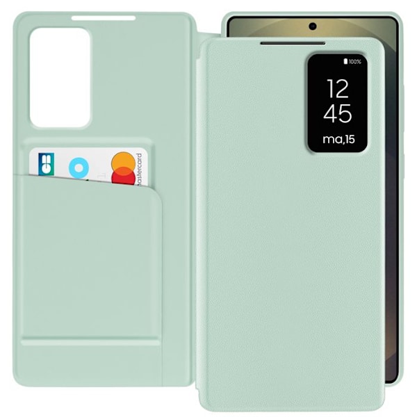 Läderfodral för Galaxy S25 Ultra med fönsterdisplay och kortfack, Ljusgrön Grön