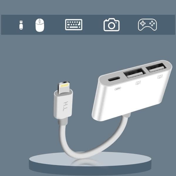 Lightning-adapter - AVIZAR - 2 USB og Lightning - Hvid - Datatransfer - Hurtigopladning