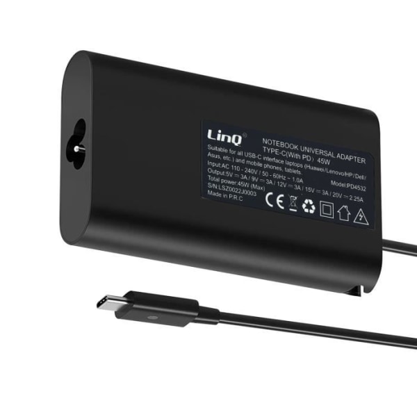 Netoplader - LINQ - PD4532 - Strømforsyning 45W - USB-C - Sort svart
