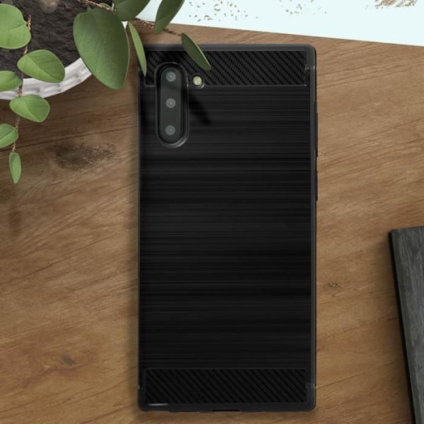 Galaxy Note 10 Case Silikoni Geel Carbon Finish Musta Harjattu Metalliefekti Musta