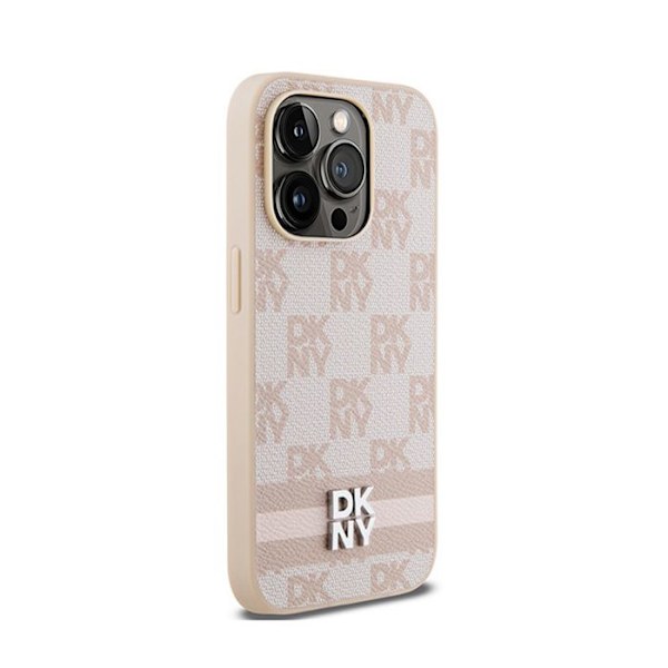 DKNY Mono mønster ternet læder og trykte striber - iPhone 14 Pro cover (pink)