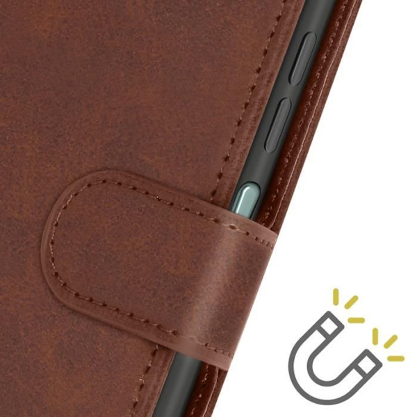 Fodral till Oppo A58 - AVIZAR - Handledsrem Flip Wallet Support - Brun - Halvstyv - Syntet - Vuxen kastanj