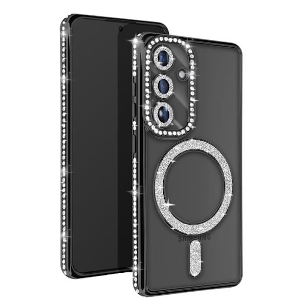 Coque - AVIZAR - Samsung Galaxy S24 Plus - Rigidé - Strass Noir - Compatibel MagSafe Svart