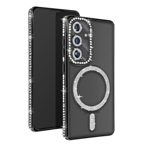 Coque - AVIZAR - Samsung Galaxy S24 Plus - Rigide - Strass Noir - Kompatibel med MagSafe Svart