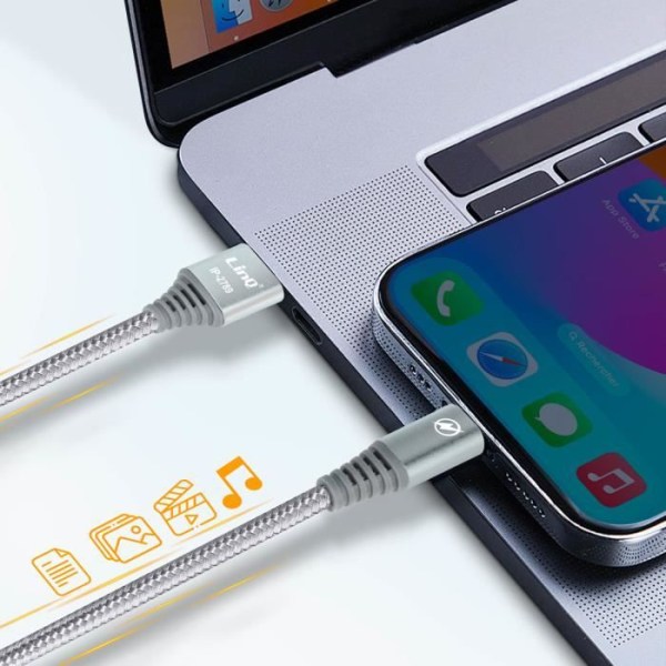 USB till Lightning-kabel Nylonflätad 1,5 m Charge and Transfer LinQ Grå