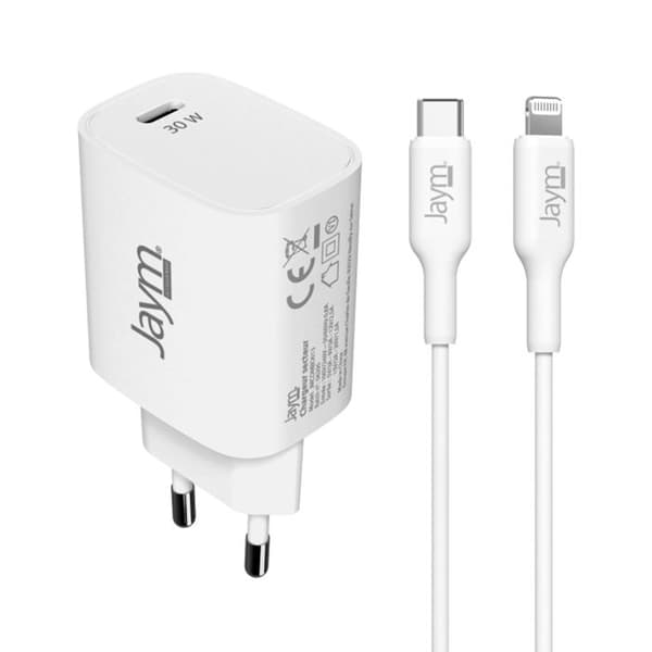 USB-C 30W PD / PPS Väggladdare med USB-C till Lightning MFi 2m Kabel Jaym Vit