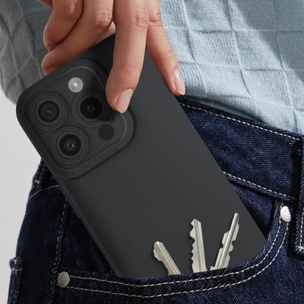 Smartphonecover - AVIZAR - iPhone 15 Pro - Mat silikone - Forstærket kamerabeskyttelse - Sort Svart