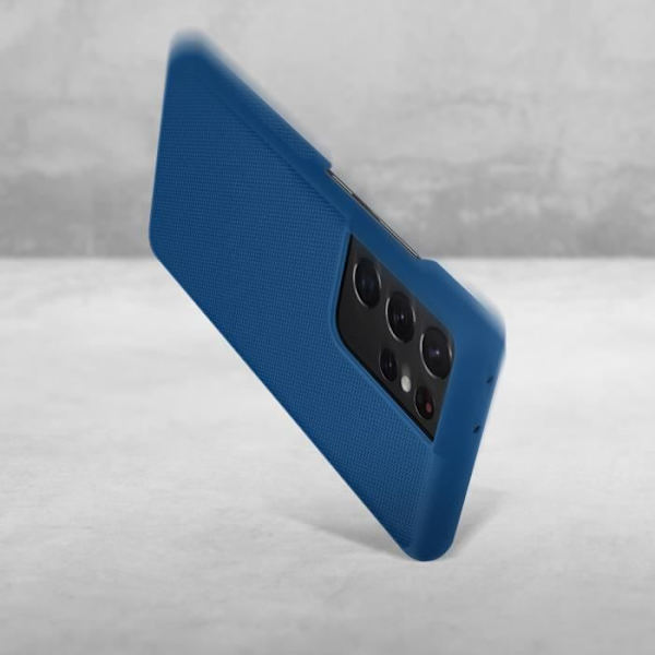 Coque til Samsung S21 Ultra - NILLKIN - Super Frosted Shield - Blå - Foldestøtte - Mat finish Blå