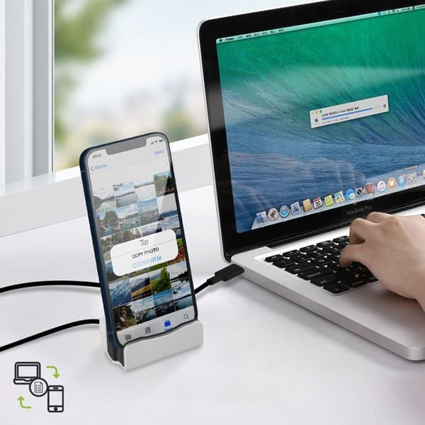 Lightning-laddningsdocka för iPhone Snabbladdning 18W med 1m kabel Silver Grå