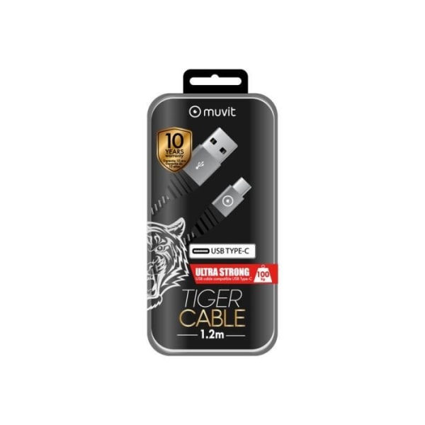 MUVIT TIGER Ultra Resistant 3A USB / Typ C-kabel - 1,2 m - Grå
