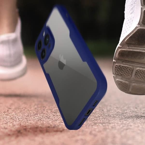 Cover til iPhone 14 Pro Max Plexiglas Bagside og Polymer Front Blå kontur Blå