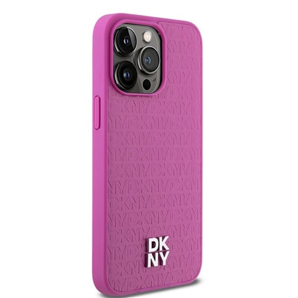 Coque iPhone 15 Pro Max - DKNY Läder Monogram Mönster Metall Logotyp MagSafe (DKHMP15XPSHRPSP) - Rosa rosa