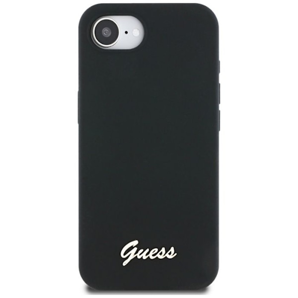Coque för iPhone 16e - Guess Silicone Script Metal Logo (GUHMPSE4SMBSLK) - Svart svart