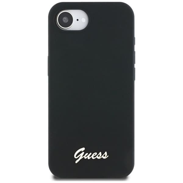 Coque til iPhone 16e - Guess Silicone Script Metal Logo (GUHMPSE4SMBSLK) - Sort svart