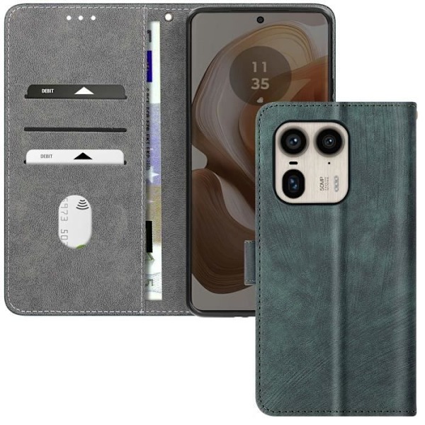 Fodral till Motorola Edge 50 Ultra Brushed Effect Wallet och Stand Dark Green Grön