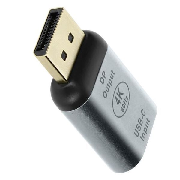 Videoadapter - Kompakt Design - USB-C hun til DisplayPort han - 4K 60Hz - Aluminium Grå