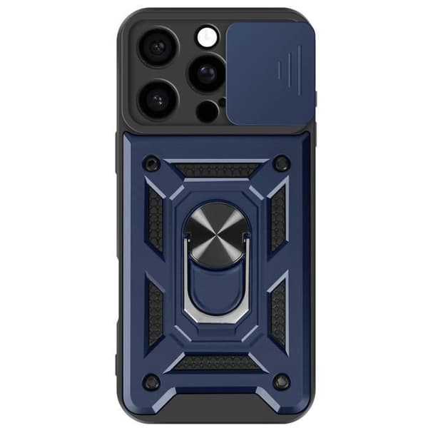 Coque til iPhone 16 Pro Max - Mayaxess - Mørkeblå - Stødabsorberende - Skydelåg til kamera - Magnetisk støtte Blå