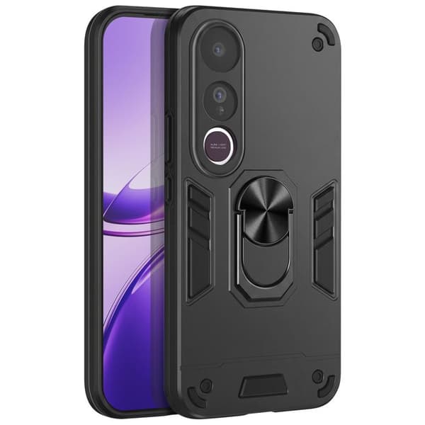 Stødabsorberende cover til Vivo V50 Lite med roterende ring og sort støtte Svart