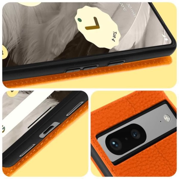 Texturerat plånboksfodral i läder till Google Pixel 7 - AVIZAR - Orange - Stel - Flik Orange